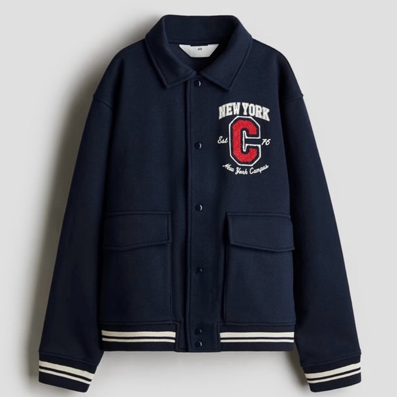 H&M Other - H&M Kids Boys Navy Varsity Sweatshirt
Jacket with New York Patch Size 12/14 NWT